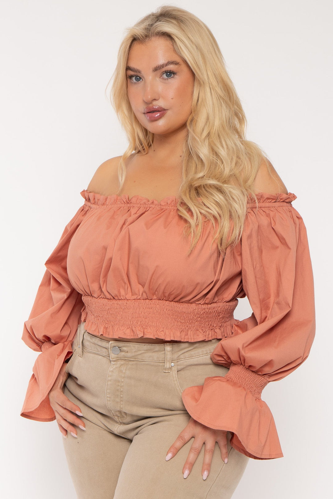 Jade By Jane Tops Plus Size Kasie  Poplin Crop Top- Rose