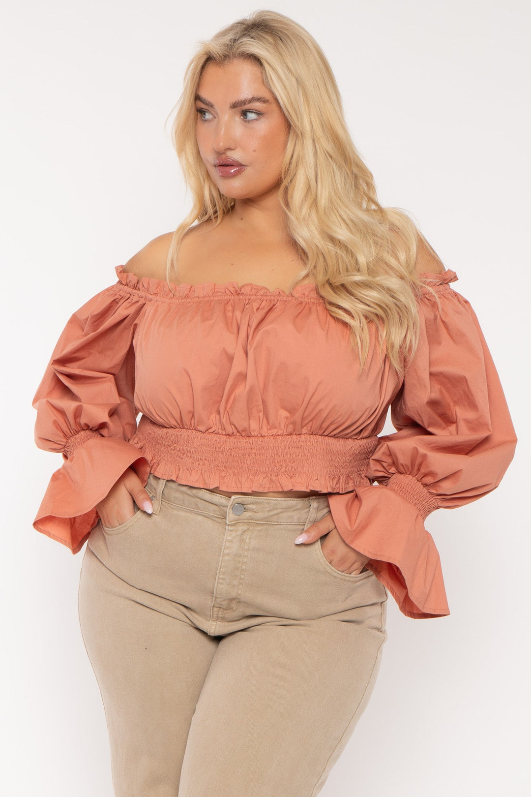 Jade By Jane Tops Plus Size Kasie  Poplin Crop Top- Rose