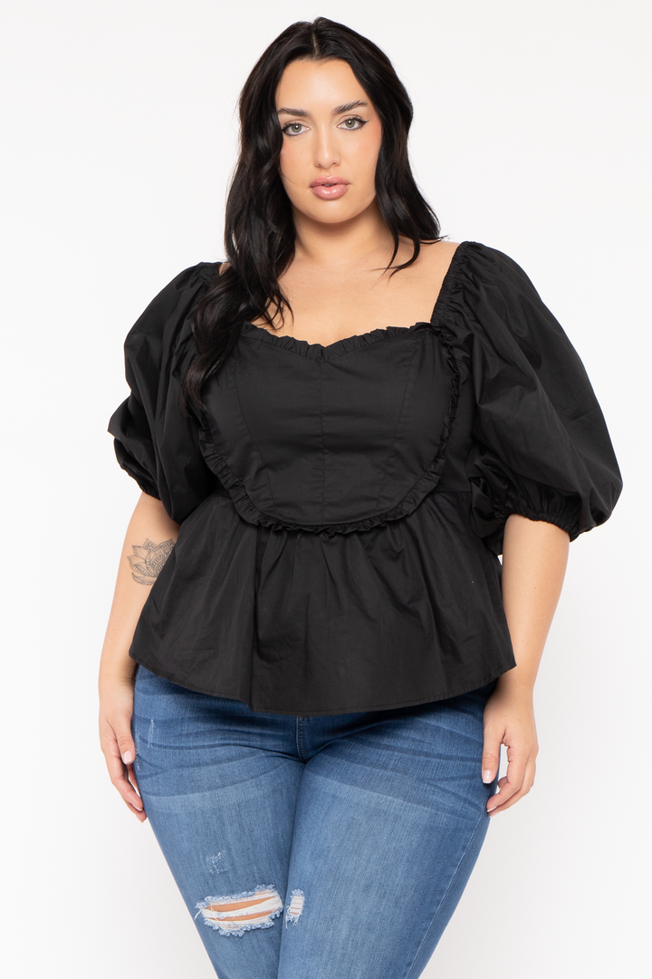 Jade By Jane Tops Plus Size Kena Ruffle Top - Black