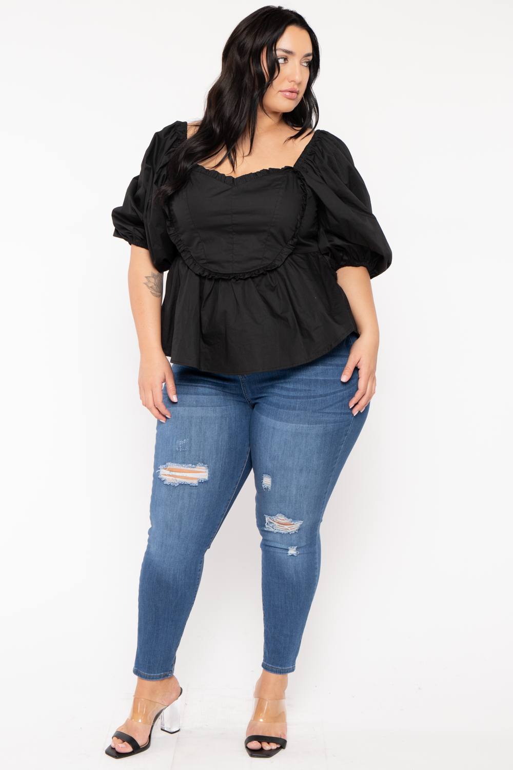 Jade By Jane Tops Plus Size Kena Ruffle Top - Black