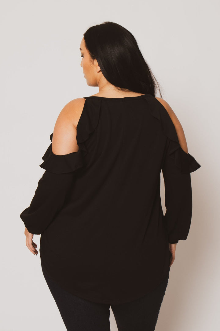 Sweet Lovely Tops Plus Size Kira  Cold Shoulder  Top - Black