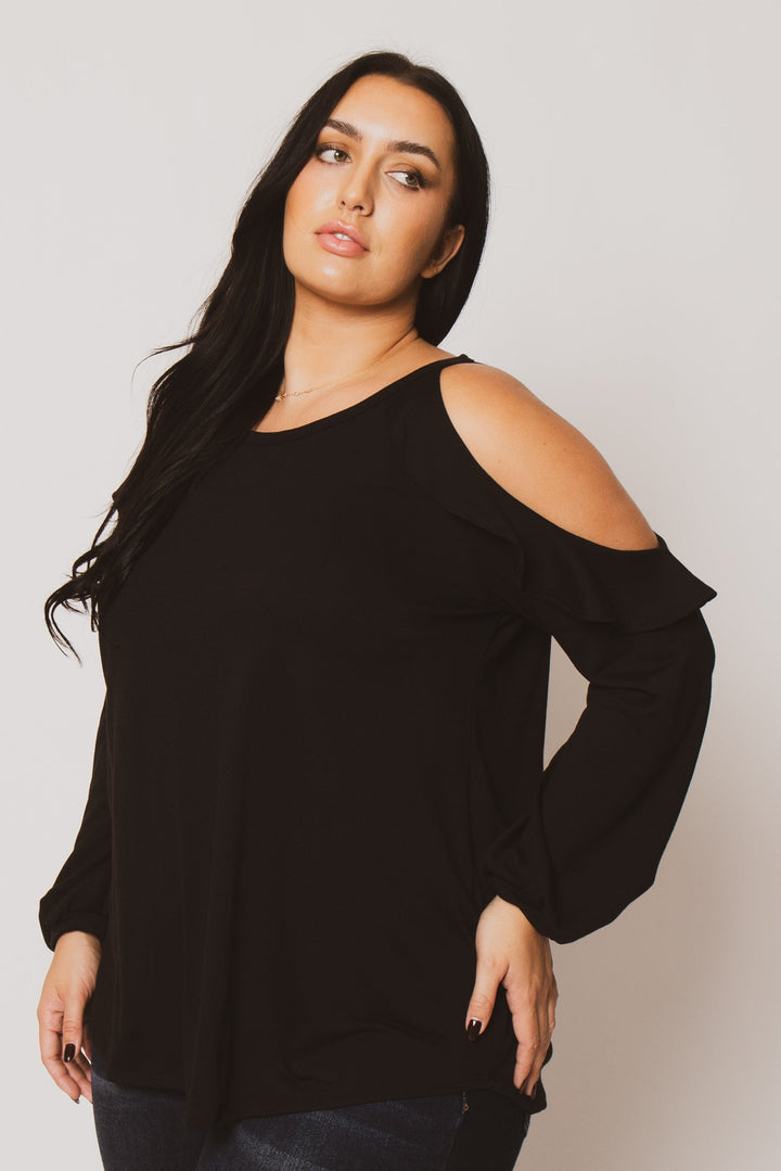 Sweet Lovely Tops Plus Size Kira  Cold Shoulder  Top - Black