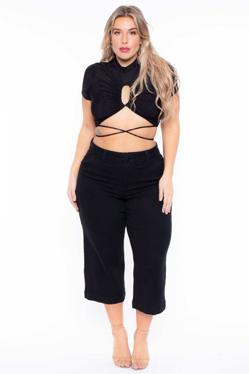 Curvy Sense Tops Plus Size Kyomi Slinky Top  - Black