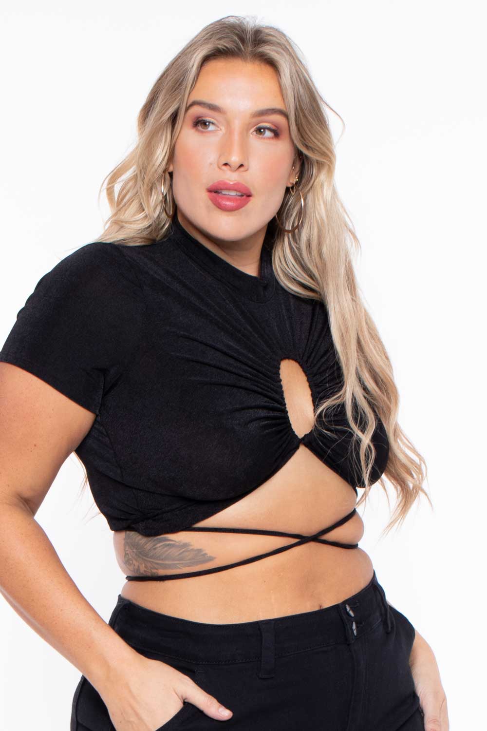 Curvy Sense Tops 1X / Black Plus Size Kyomi Slinky Top  - Black
