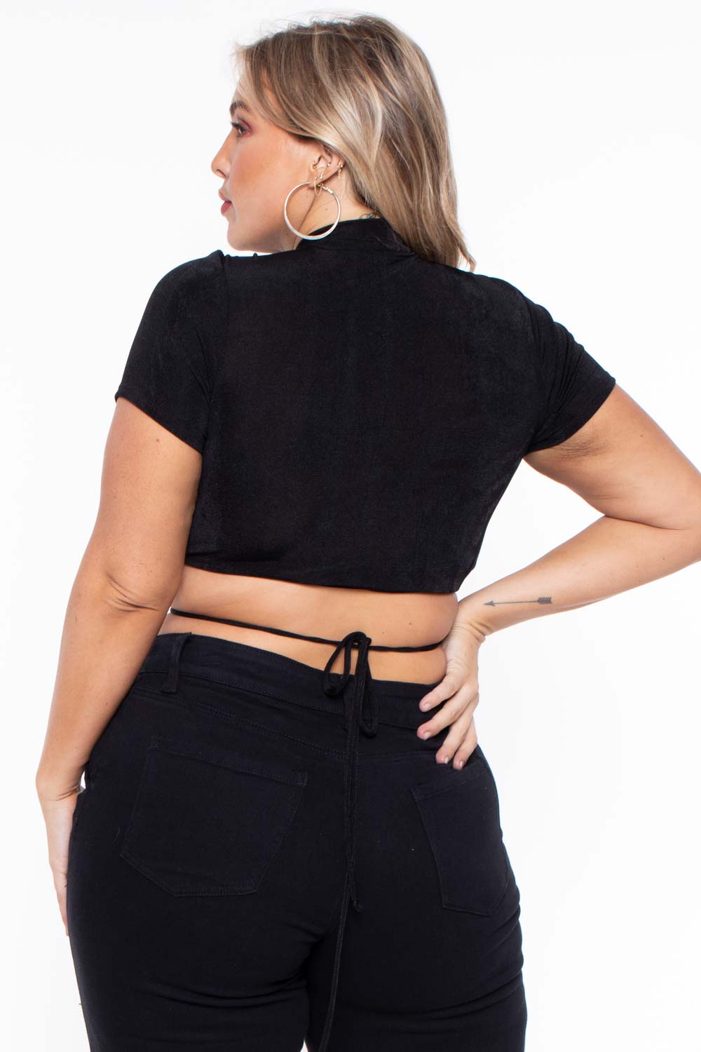 Curvy Sense Tops Plus Size Kyomi Slinky Top  - Black