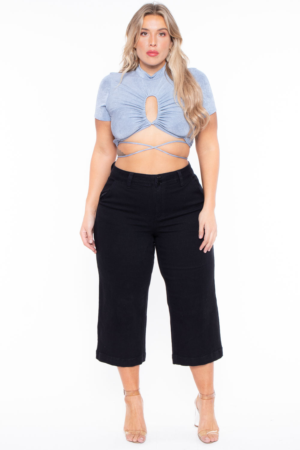 Curvy Sense Tops Plus Size Kyomi Slinky Top  - Blue