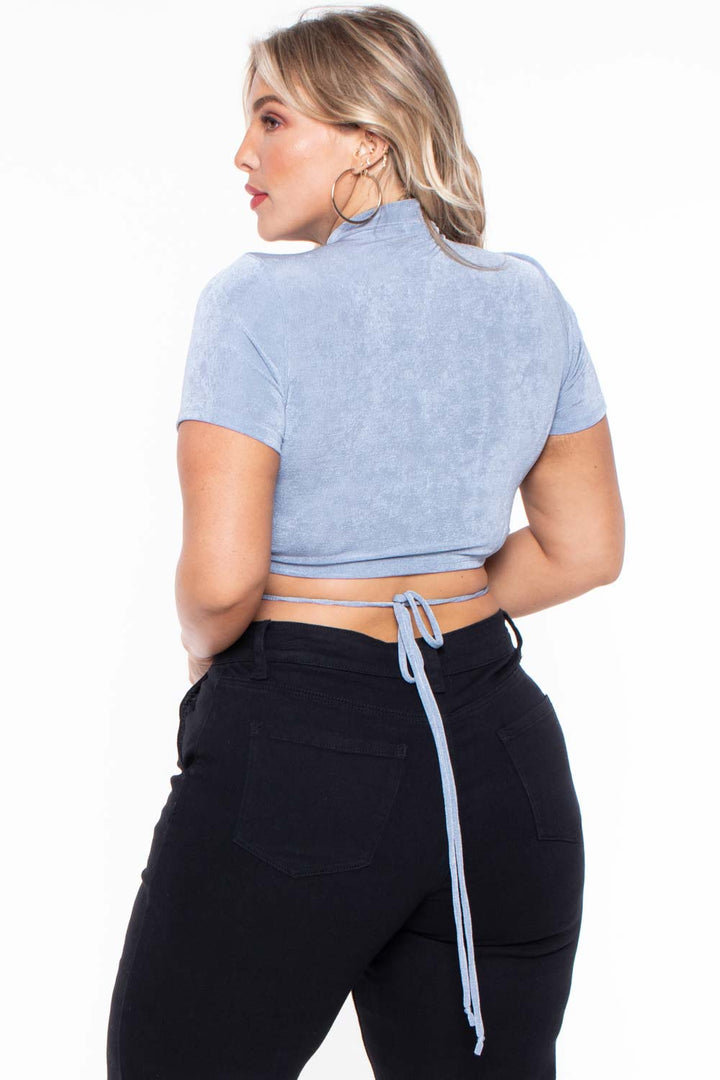 Curvy Sense Tops Plus Size Kyomi Slinky Top  - Blue
