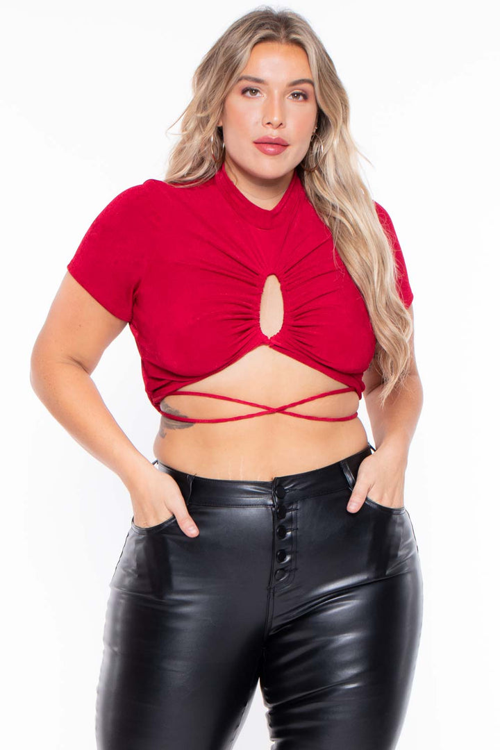 Curvy Sense Tops Plus Size Kyomi Slinky Top  - Red