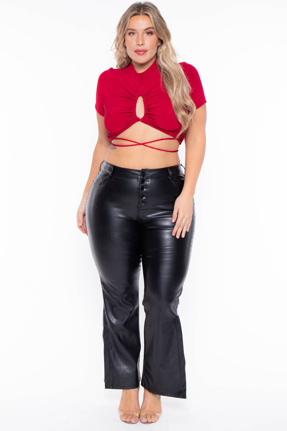 Curvy Sense Tops Plus Size Kyomi Slinky Top  - Red