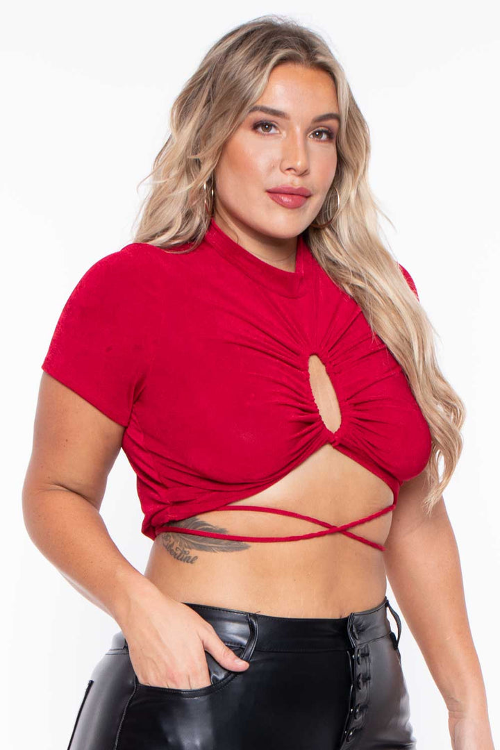 Curvy Sense Tops 1X / Red Plus Size Kyomi Slinky Top  - Red