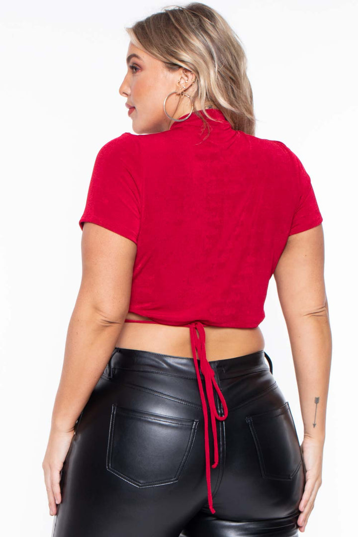 Curvy Sense Tops Plus Size Kyomi Slinky Top  - Red