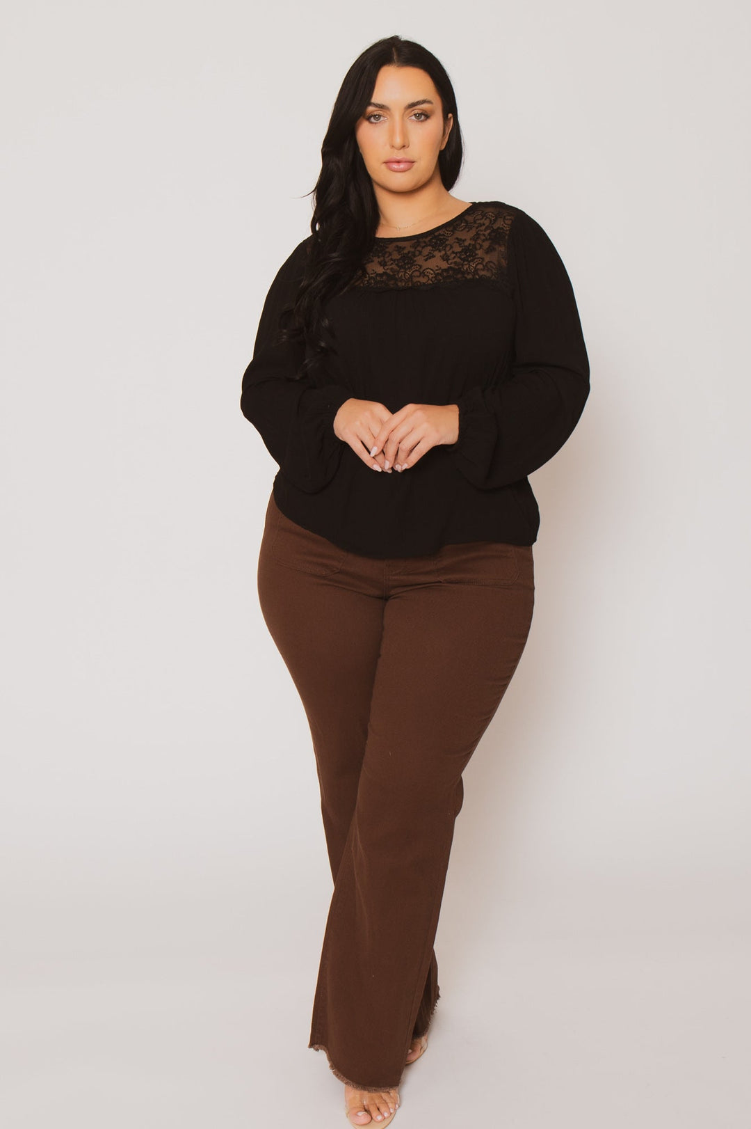 Ambiance Tops Plus Size Lacey Charm Top - Black
