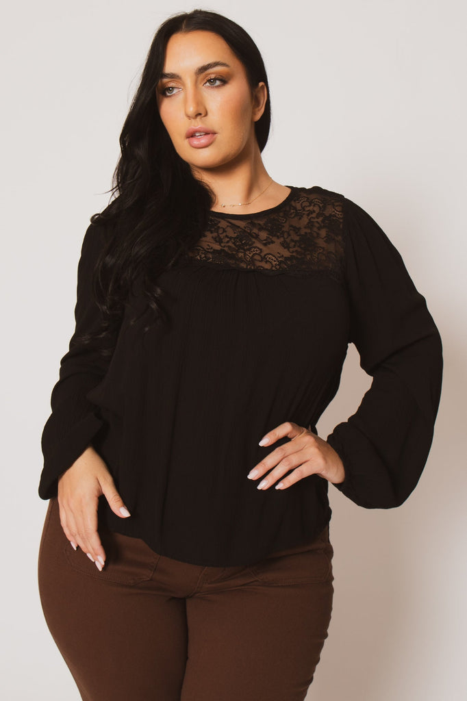 Women's Plus Size Lacey Charm Top - Black - Curvy Sense