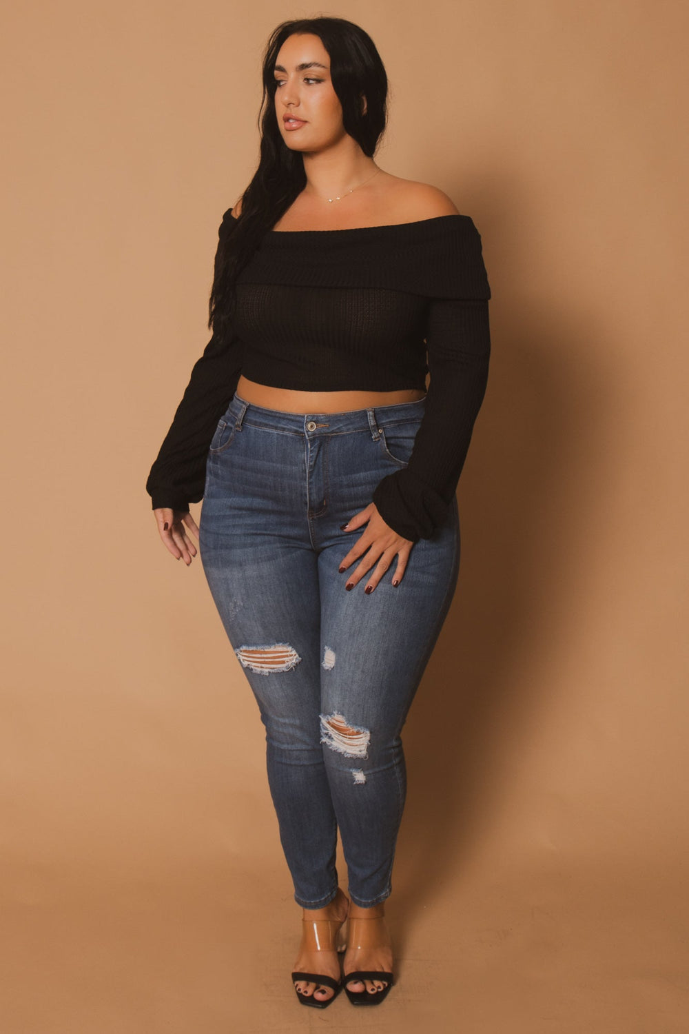 D ROCK Tops Plus Size Layla  Crop Sweater - Black