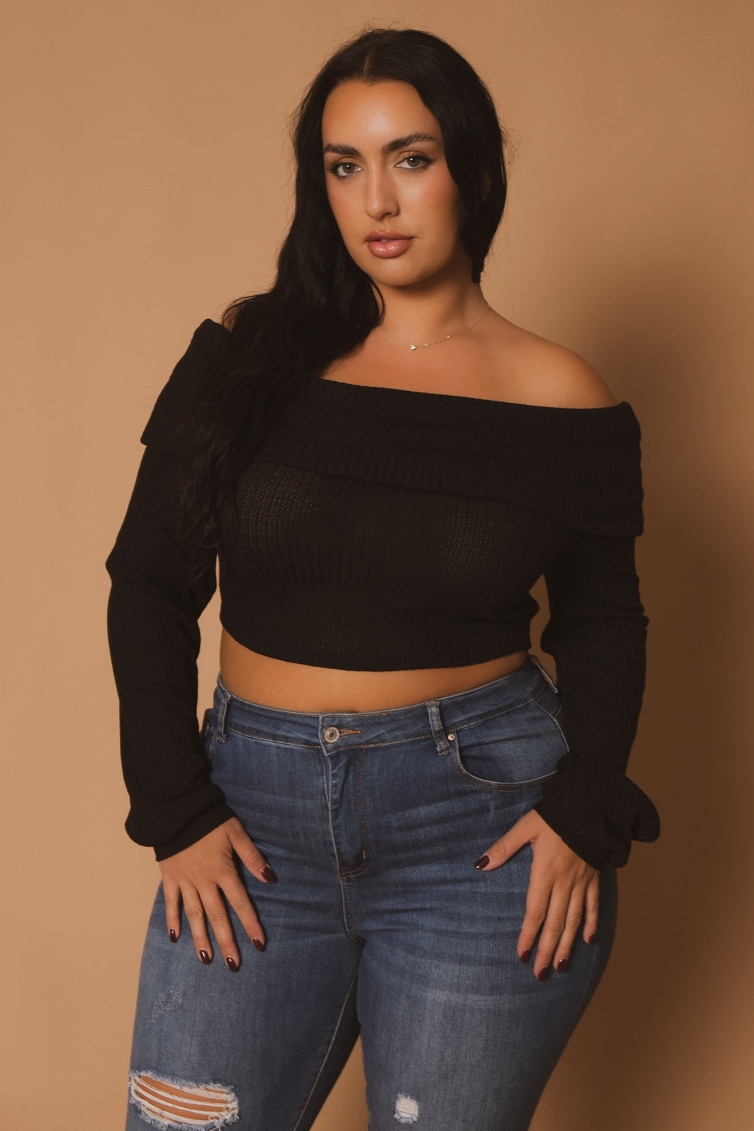 D ROCK Tops Plus Size Layla  Crop Sweater - Black