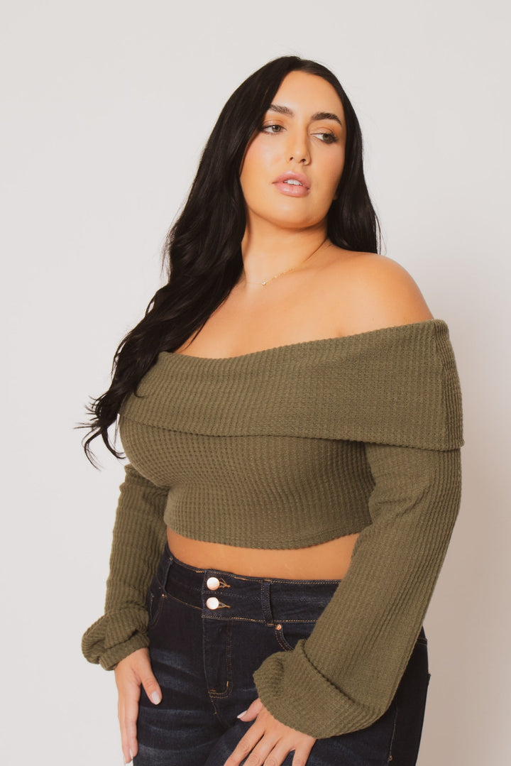 D ROCK Tops Plus Size Layla  Crop Sweater - Olive