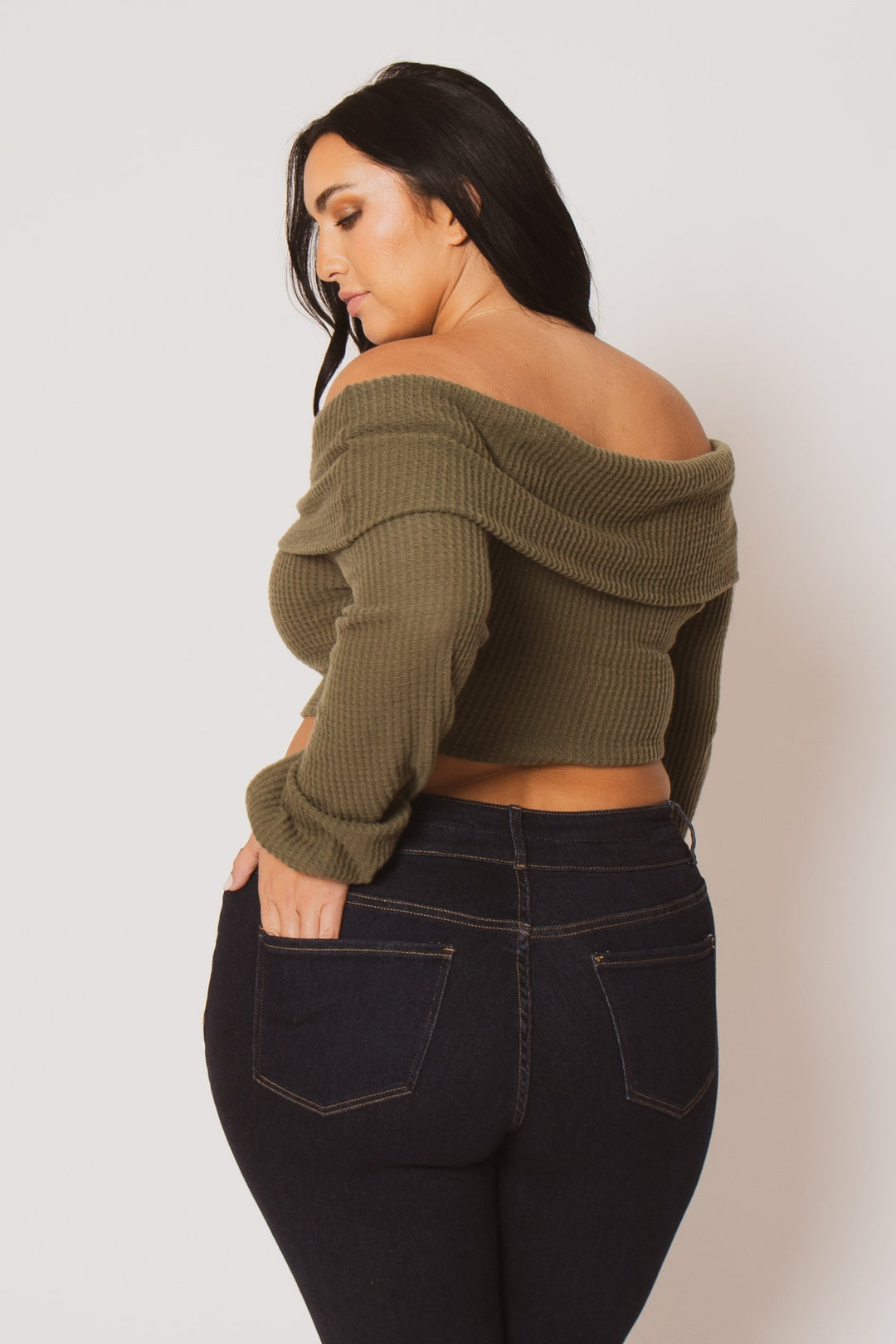 D ROCK Tops Plus Size Layla  Crop Sweater - Olive