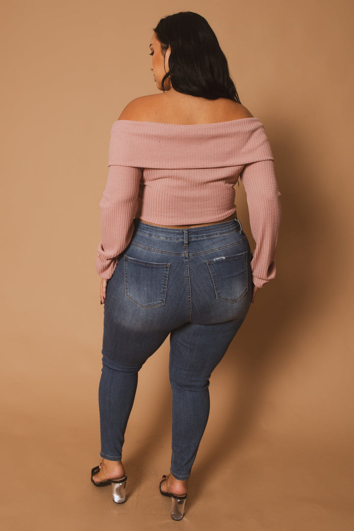 D ROCK Tops Plus Size Layla  Crop Sweater - Pink