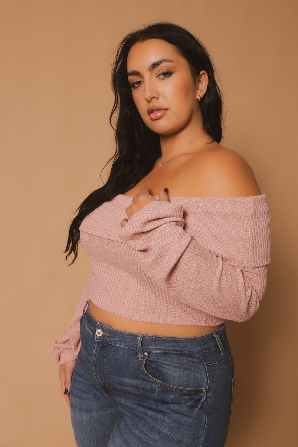 D ROCK Tops Plus Size Layla  Crop Sweater - Pink