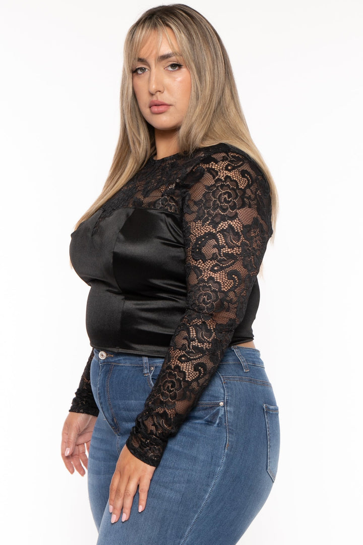 Curvy Sense Tops Plus Size Leisa  Lace Top- Black