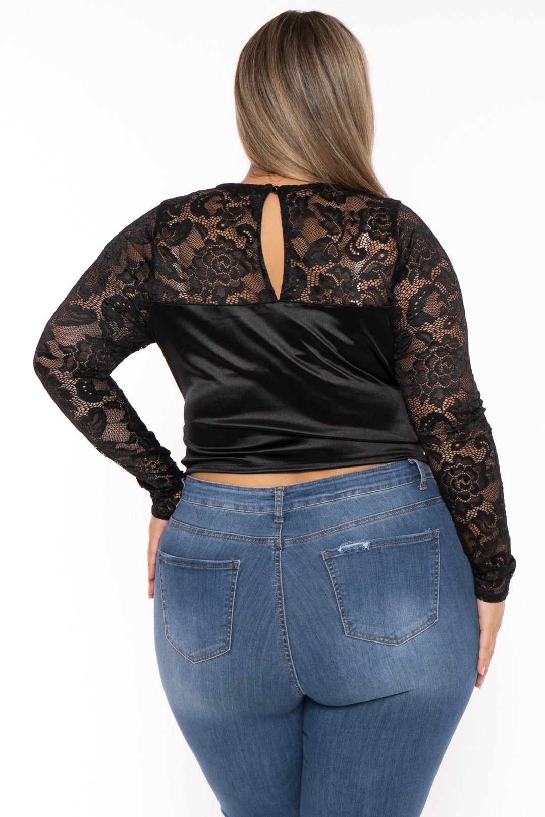 Curvy Sense Tops Plus Size Leisa  Lace Top- Black