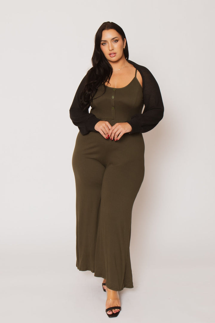 Blue Leopard Tops Plus Size Lena Waffle Knit Shrug - Black