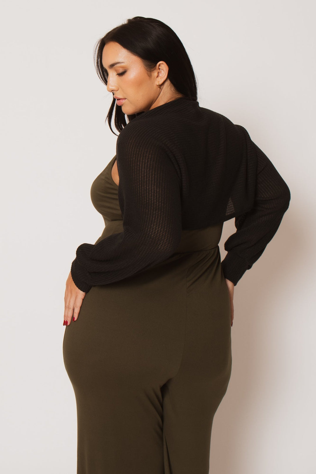 Blue Leopard Tops Plus Size Lena Waffle Knit Shrug - Black