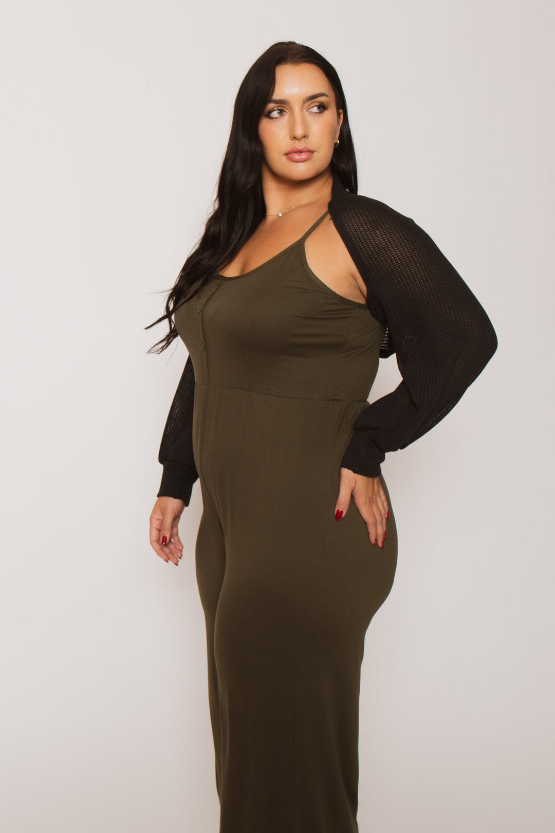 Blue Leopard Tops Plus Size Lena Waffle Knit Shrug - Black