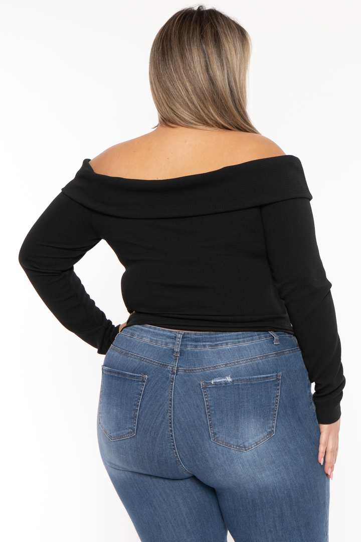 Curvy Sense Tops Plus Size Lesleyanne Off The Shoulder Top- Black