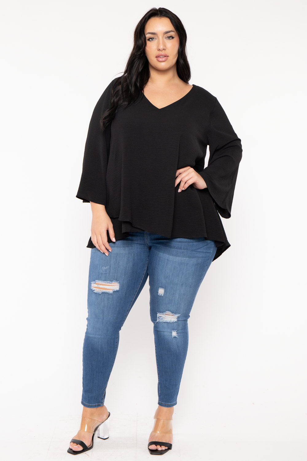 Jade By Jane Tops Plus Size Lexi Airflow  Top -Black