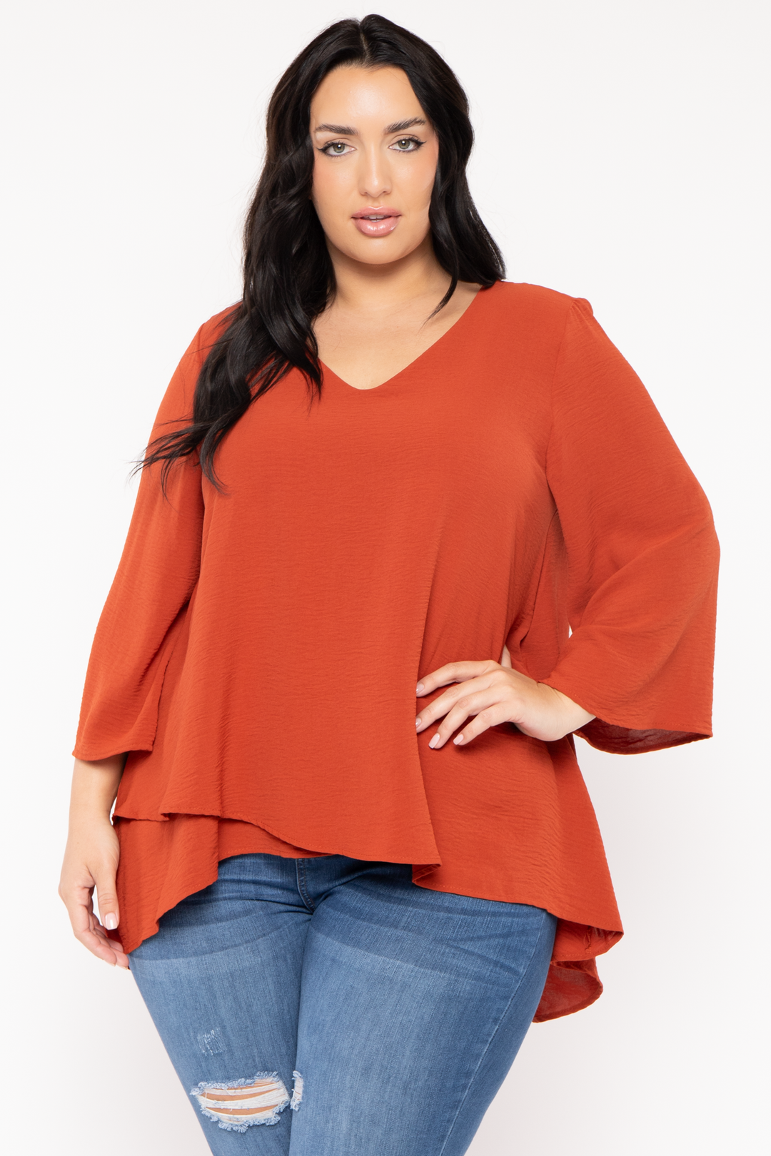 Jade By Jane Tops Plus Size Lexi Airflow  Top -Rust