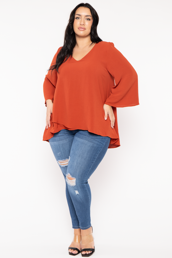 Jade By Jane Tops Plus Size Lexi Airflow  Top -Rust