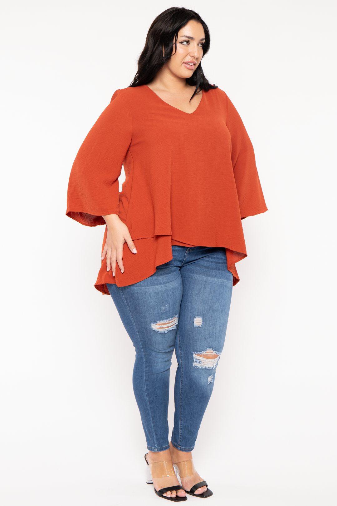 Jade By Jane Tops Plus Size Lexi Airflow  Top -Rust