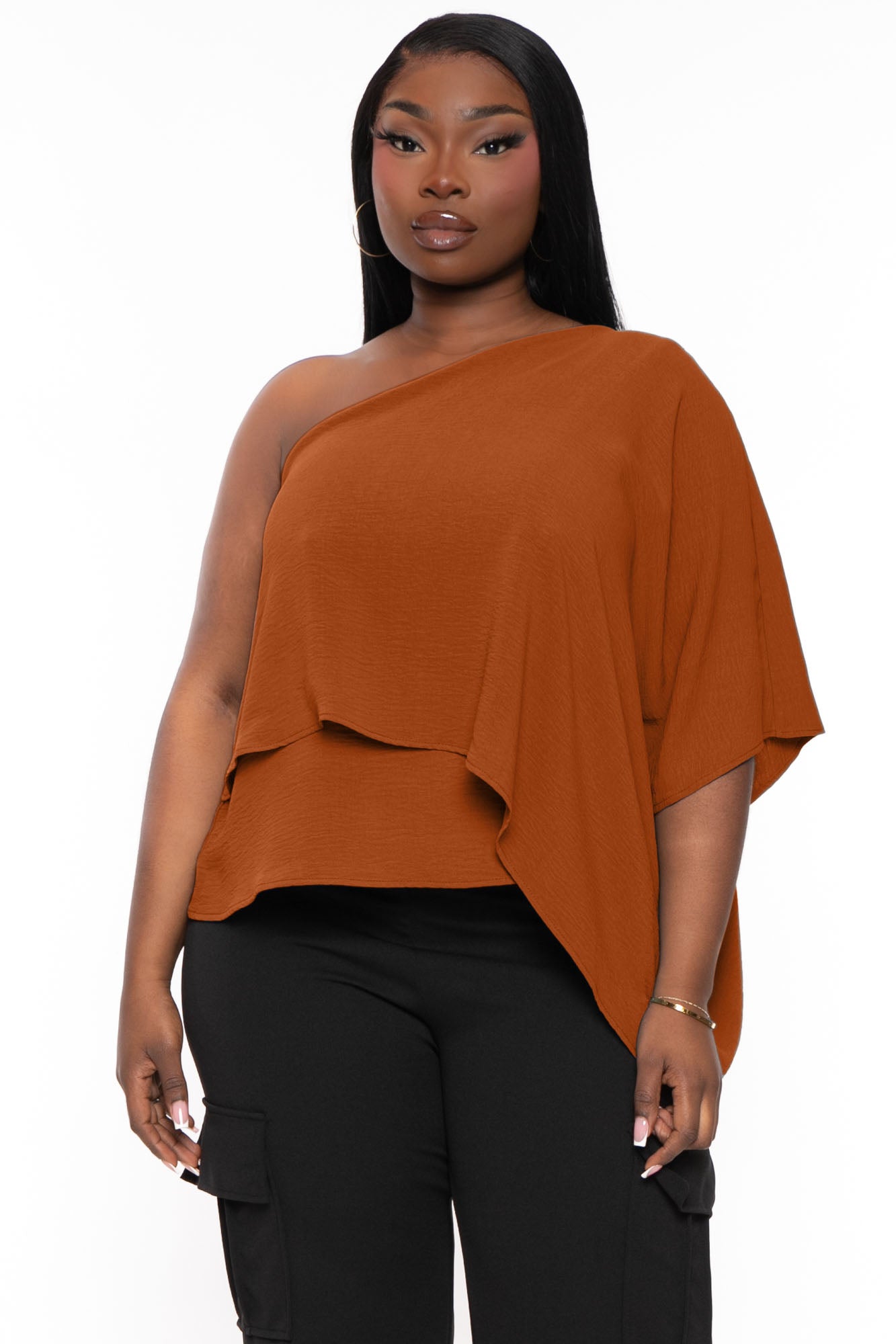 Plus Size Lexi One Shoulder Top Orange