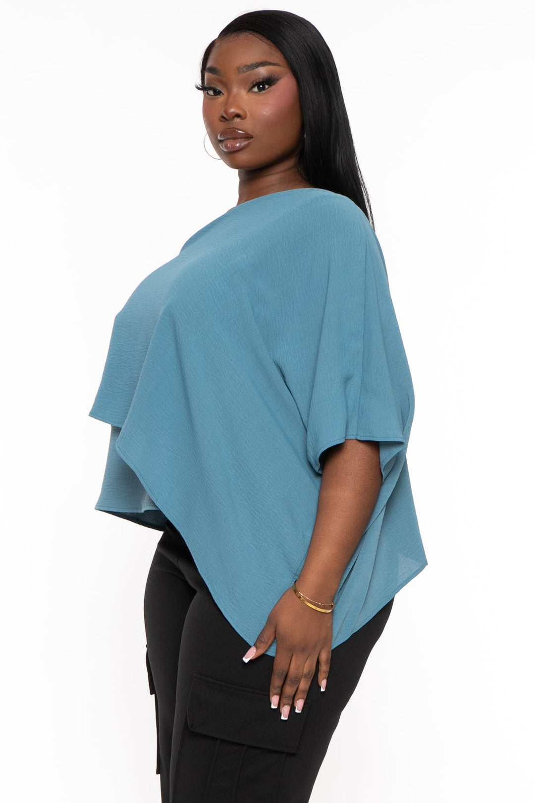 Jade by Jane Tops Plus Size Lexi One Shoulder Top- Teal