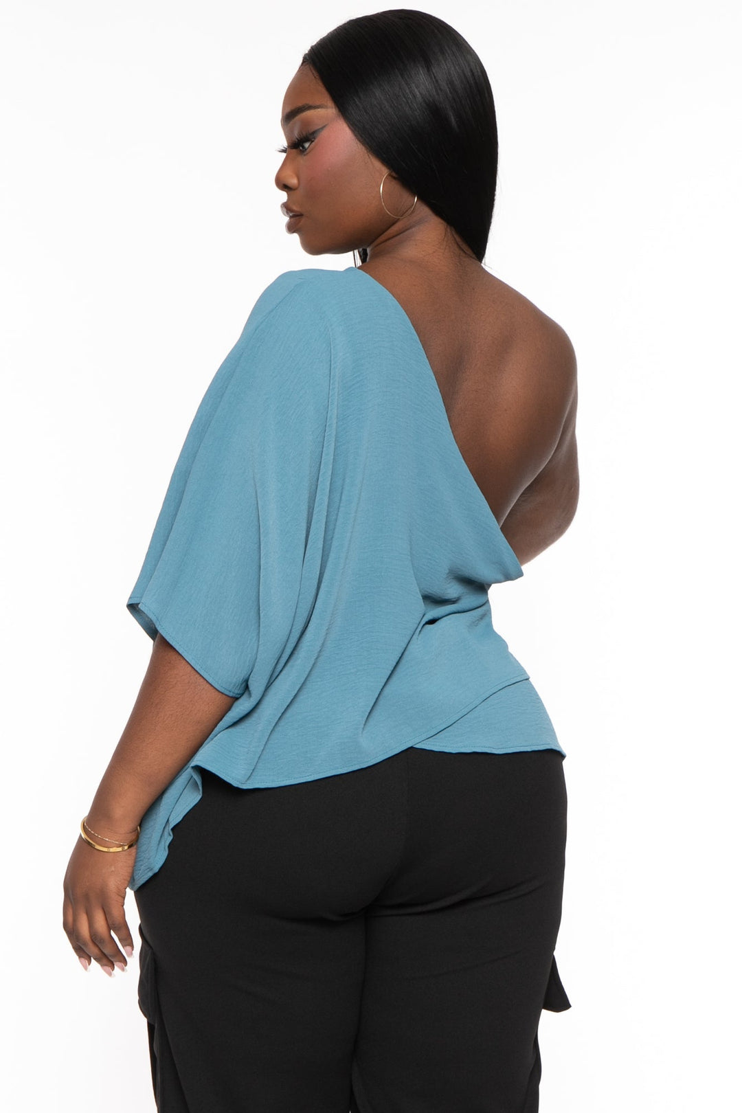 Plus Size Lexi One Shoulder Top- Teal