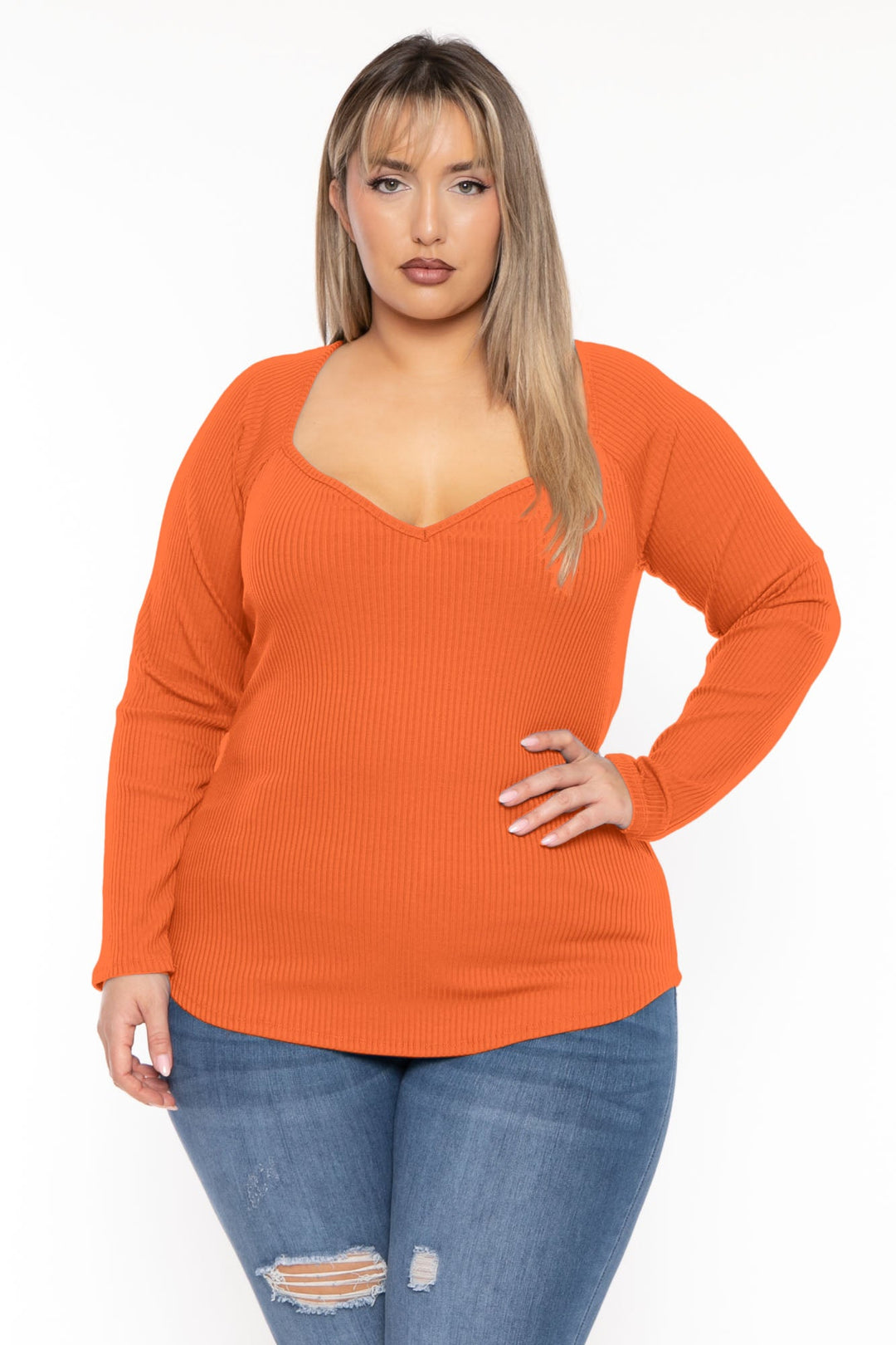 CULTURE CODE Tops Plus Size  Lia Sweetheart Ribbed  Top- Rust