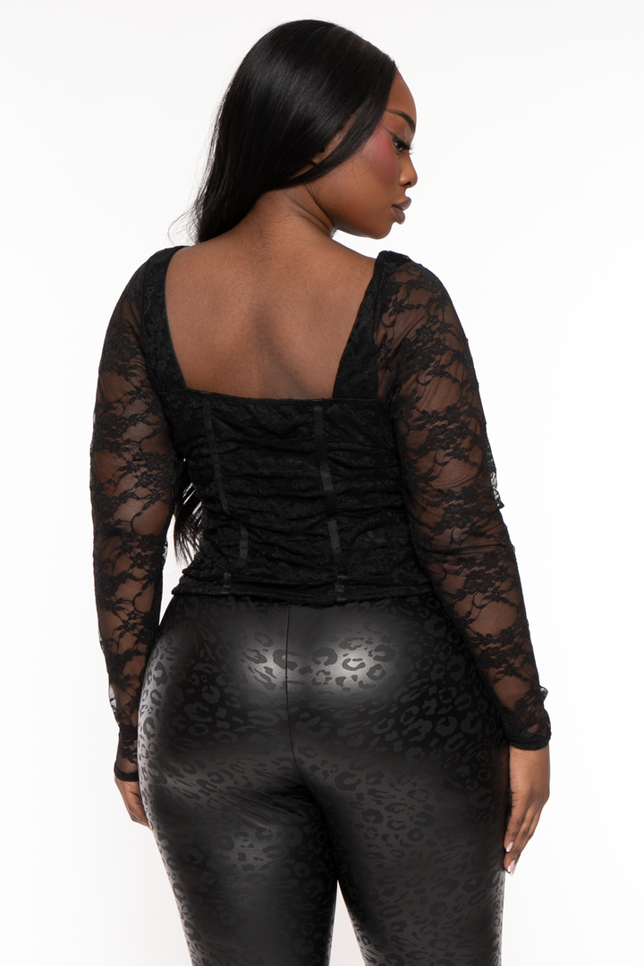 Curvy Sense Tops Plus Size Loxley Lace  Top - Black
