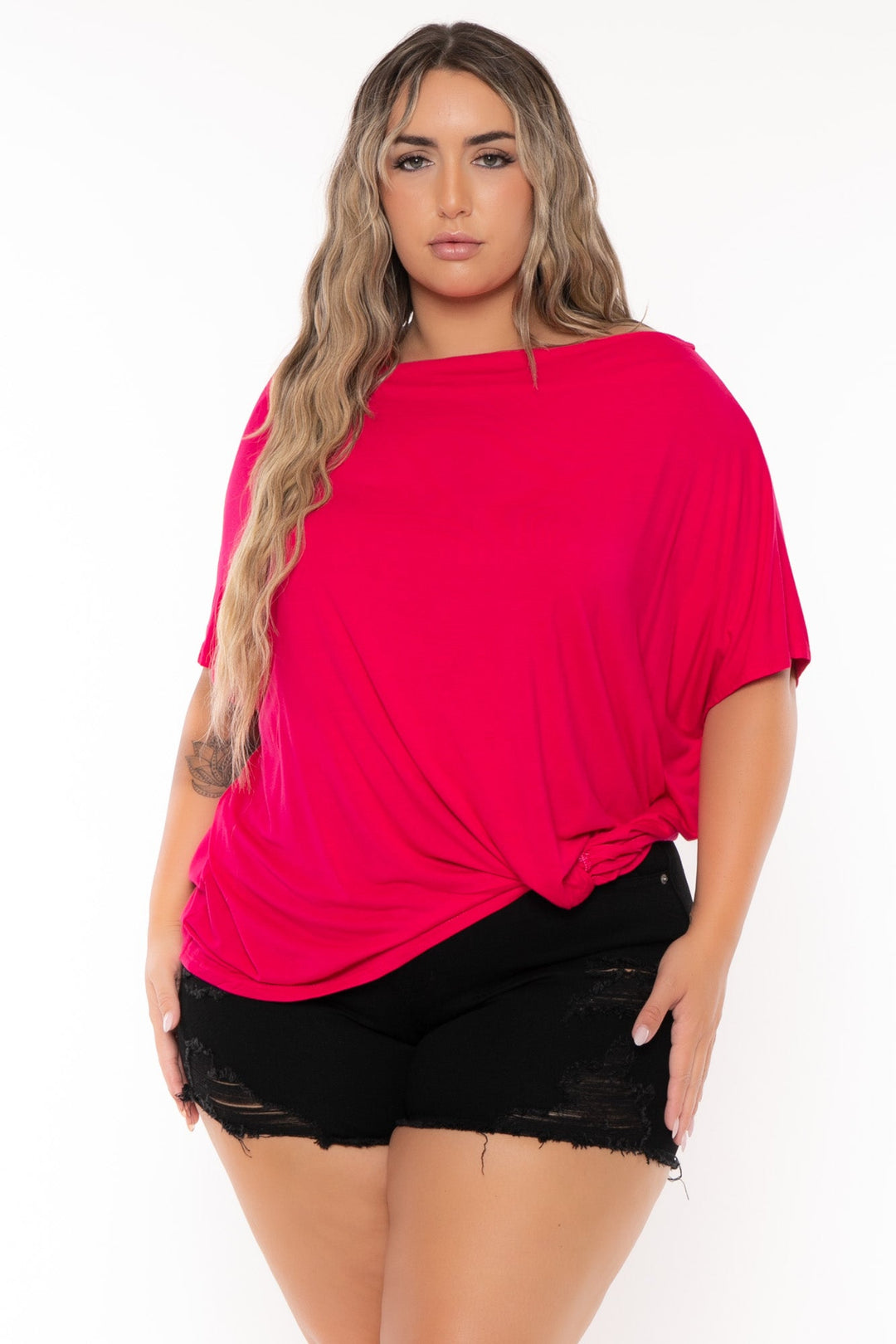 CULTURE CODE Tops Plus Size Lucia Side Knotted  Top - Fuchsia