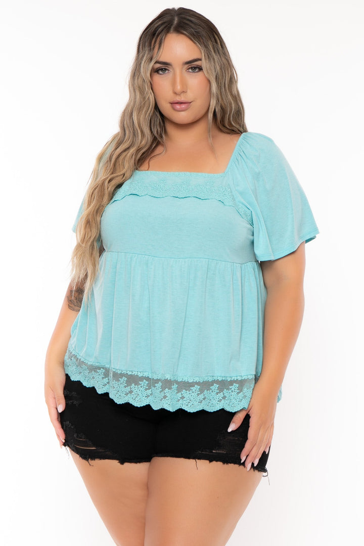 Emerald Tops Plus Size  Lulu Babydoll Top - Aqua