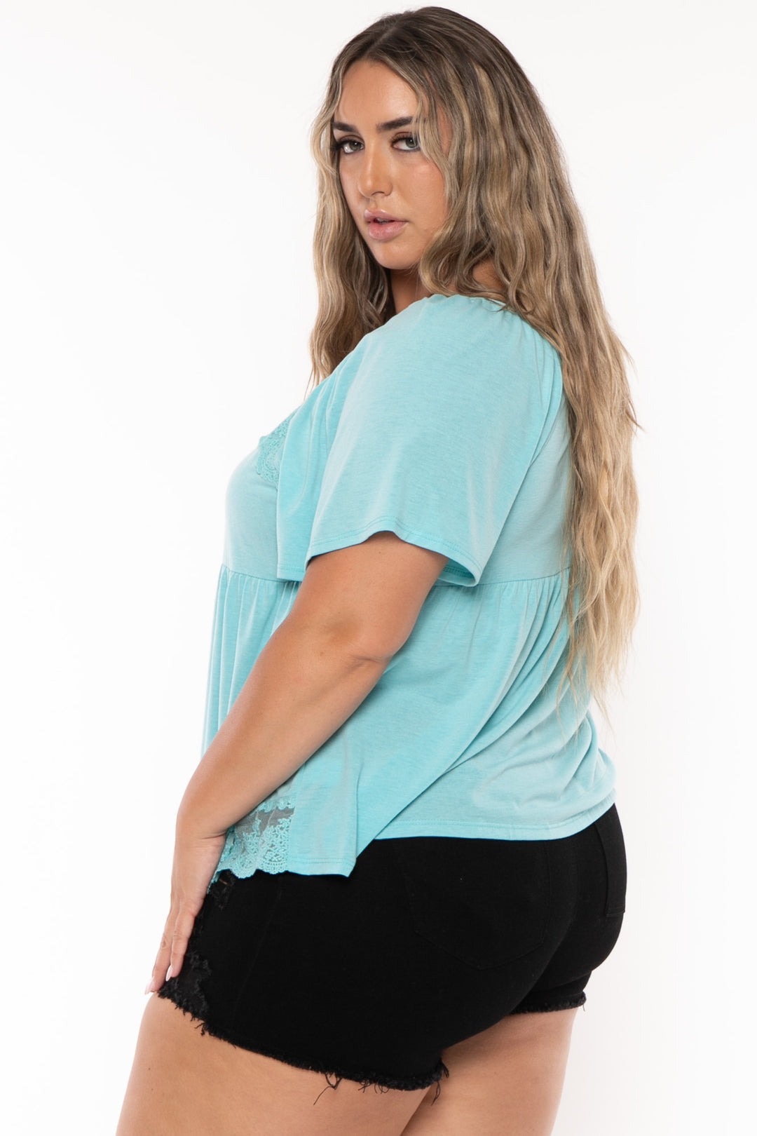 Emerald Tops Plus Size  Lulu Babydoll Top - Aqua