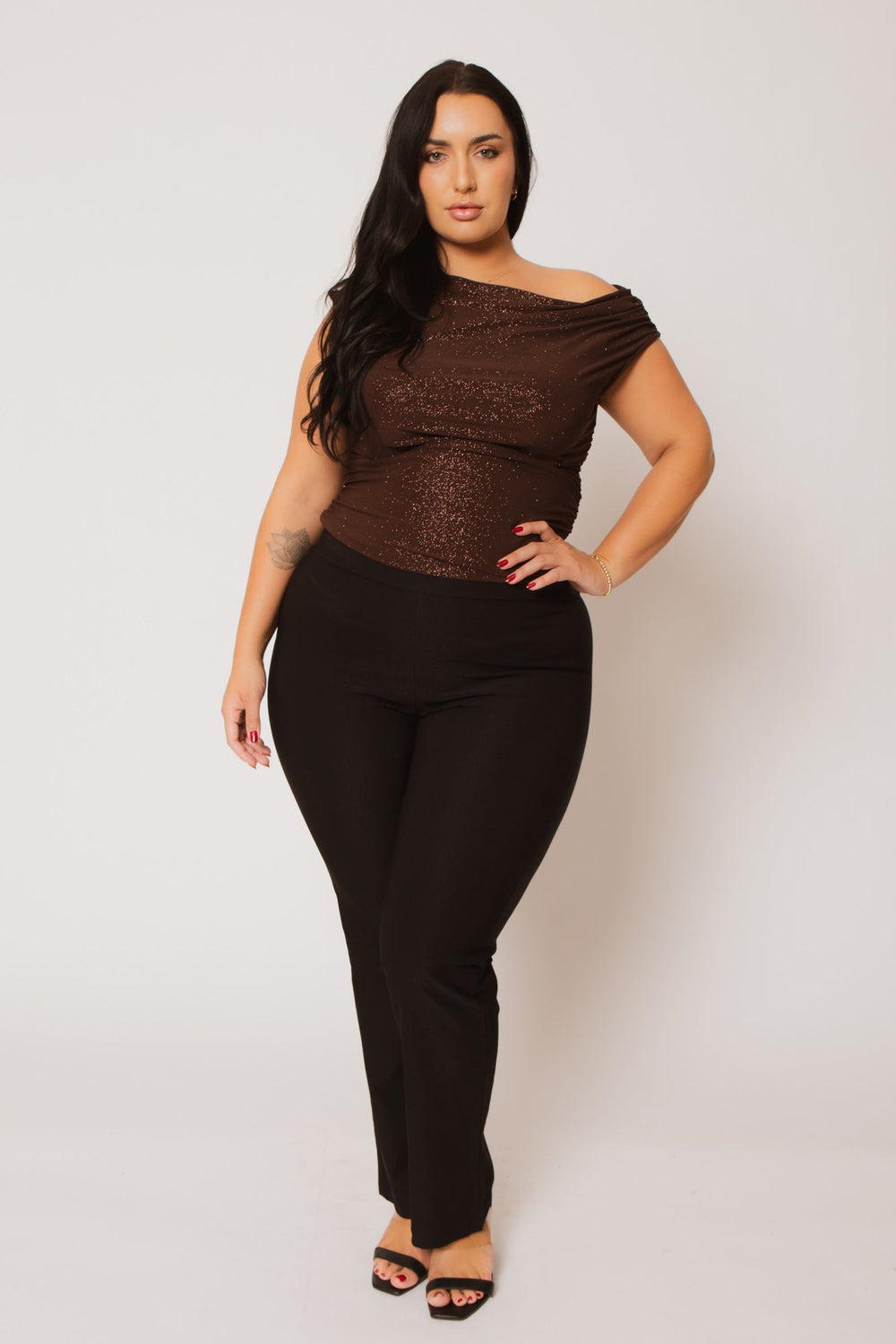 Feral Tops Plus Size Luna Glitter Top  - Brown