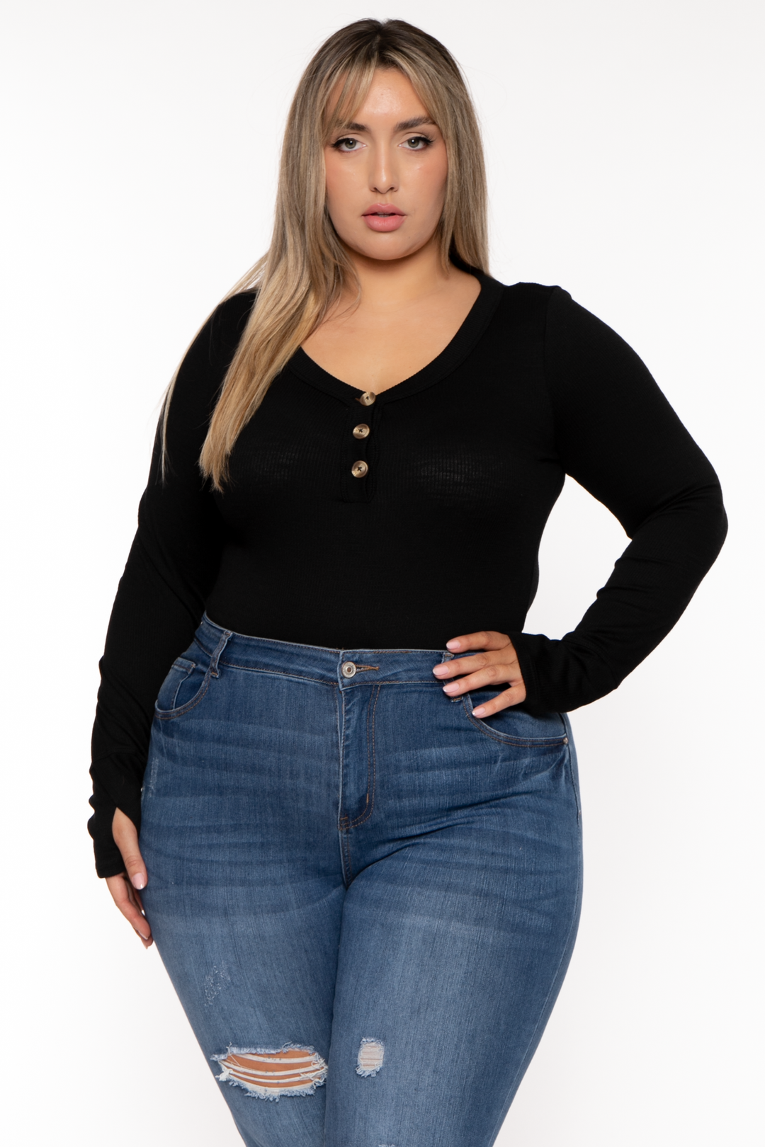 Final Sale Plus Size Long Sleeve Mesh Bodysuit in Black – Chic And Curvy