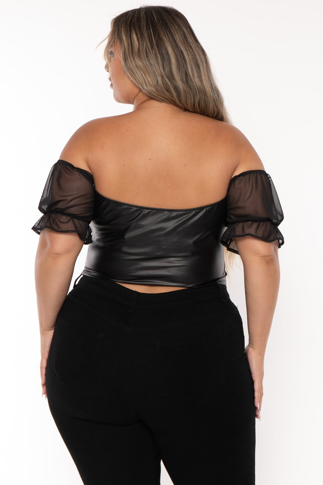 Curvy Sense Tops Plus Size Malia Faux Leather   Top-Black