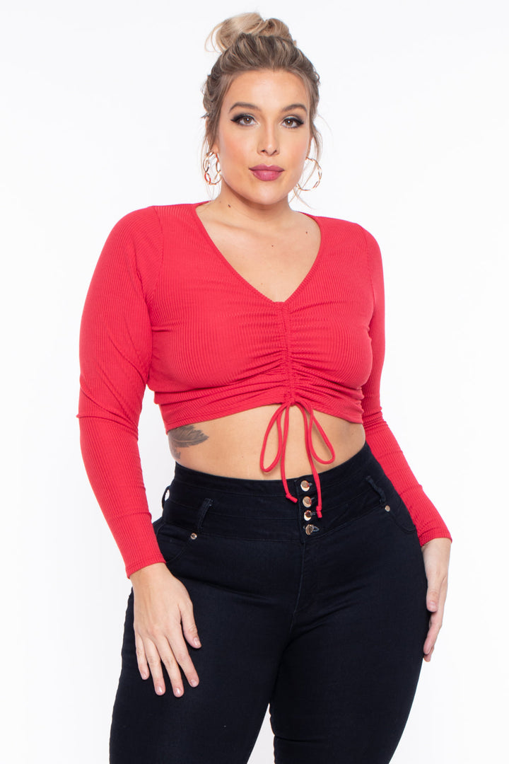 Curvy Sense Tops 1X / Red Plus Size Mallory Ruched Top - Red