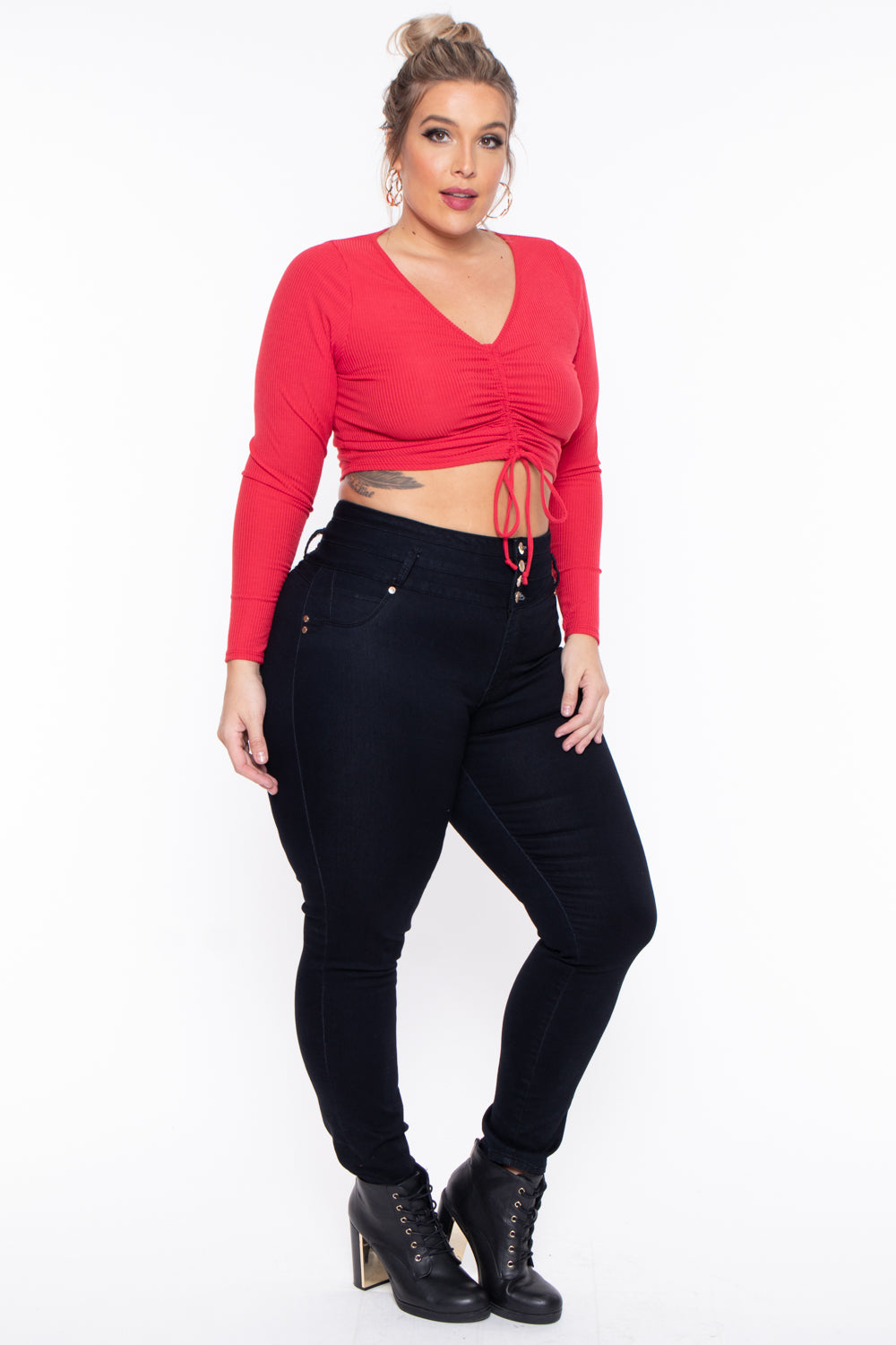 Curvy Sense Tops Plus Size Mallory Ruched Top - Red