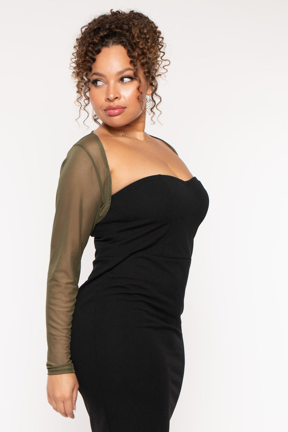 Curvy Sense Tops Plus Size Marcella  Mesh Bolero - Olive