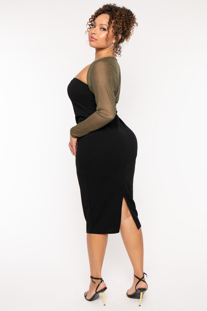 Curvy Sense Tops Plus Size Marcella  Mesh Bolero - Olive