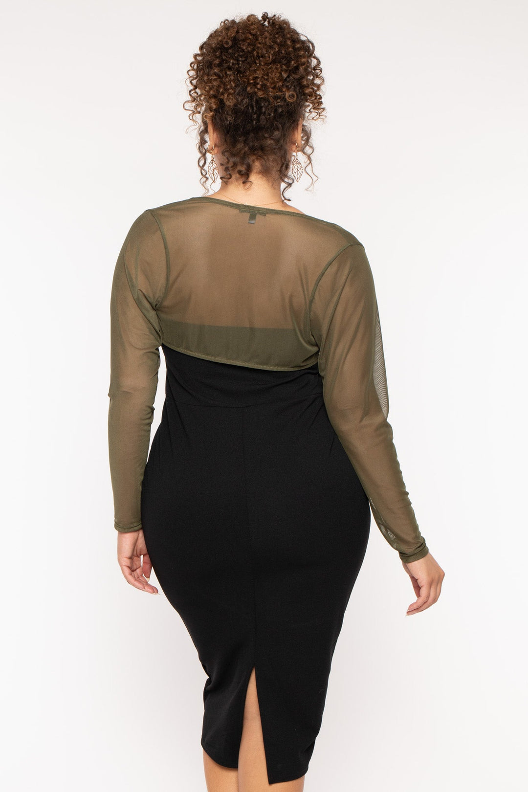 Curvy Sense Tops Plus Size Marcella  Mesh Bolero - Olive