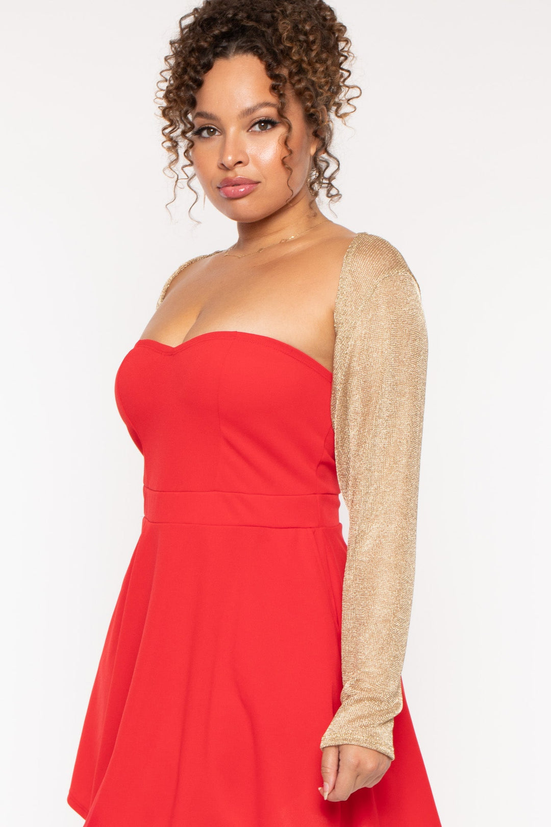 Curvy Sense Tops Plus Size Marcella Metallic Mesh Bolero - Gold